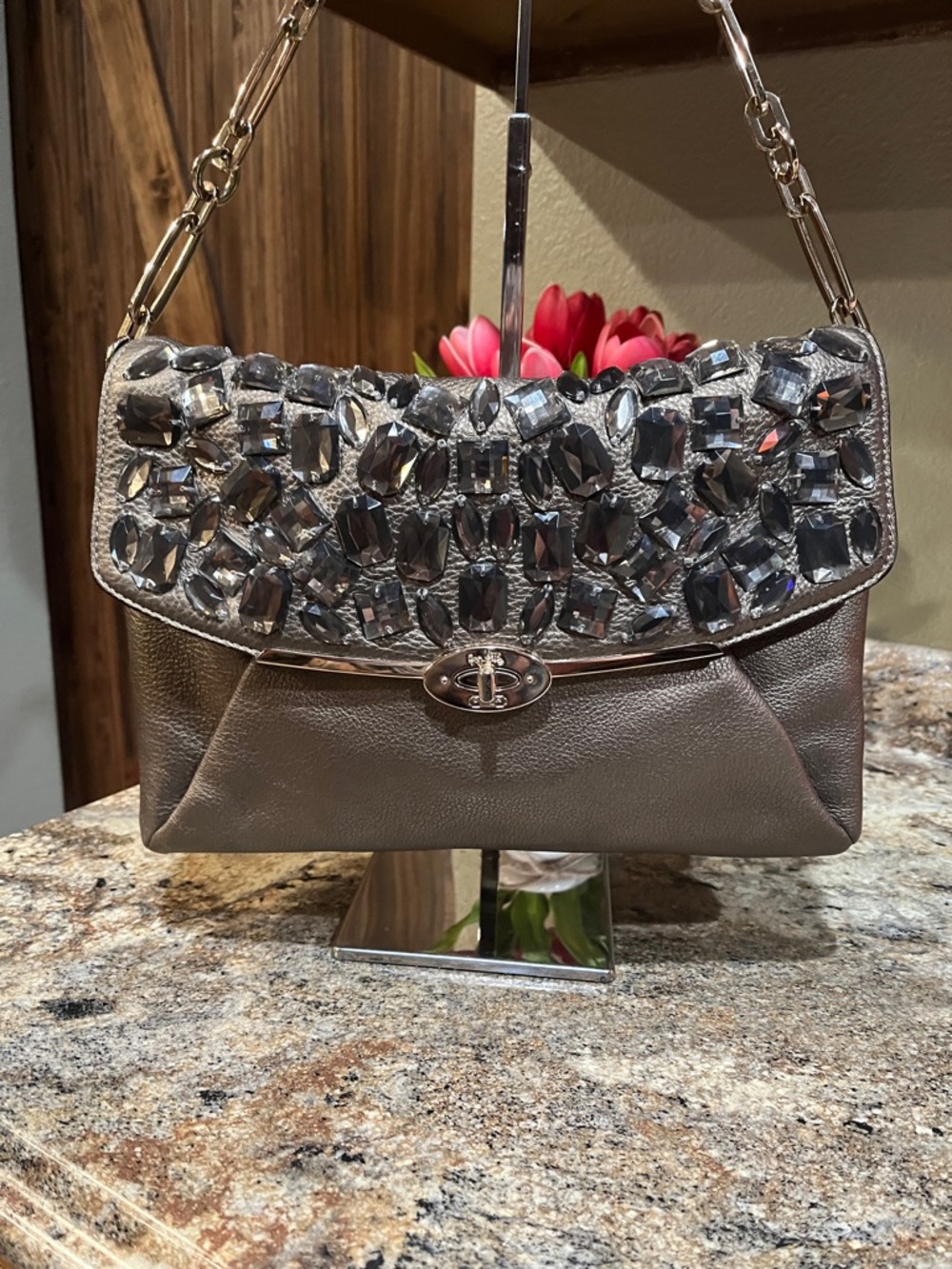 COACH MADISON JEWELED LEATHER SHOULDER FLAP /BRONZE - Picture 2 of 13